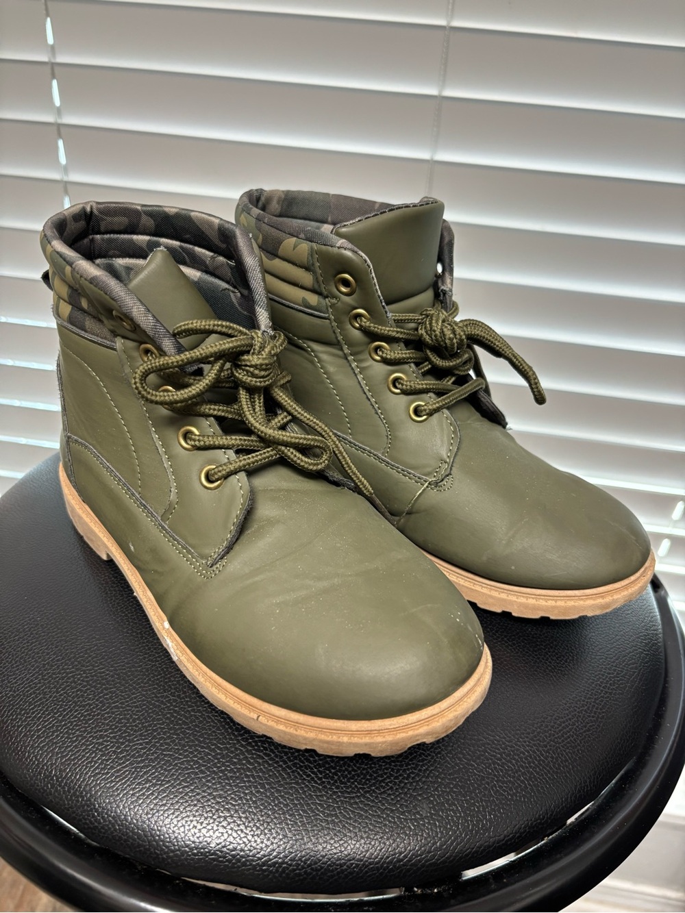 Cherokee Olive Green Kids Lace-Up Boots with Tan Sole